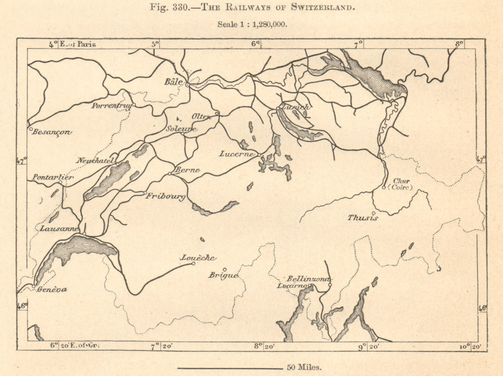 The Railways of Switzerland. Sketch map 1885 old antique plan chart